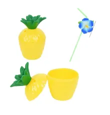 Ananas Hawaii Luau Aloha Pipetli İçecek Kabı Bardak 10x13 cm 1 Adet