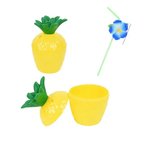 Ananas Hawaii Luau Aloha Pipetli İçecek Kabı Bardak 10x13 cm 1 Adet