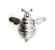 Antika Tarz Dekoratif Pirinç Arı Kapı Tokmağı, Taktak - Büyük, 163x150mm, Nikel