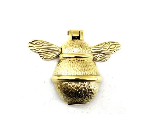 Antika Tarz Dekoratif Pirinç Arı Kapı Tokmağı, Taktak - Küçük,123x150mm, Sarı