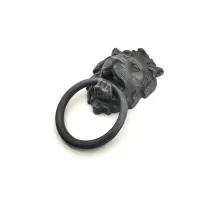 Antika Tarz Dekoratif Pirinç Aslan Kapı Tokmağı, Taktak - 102x130 mm, Oksit