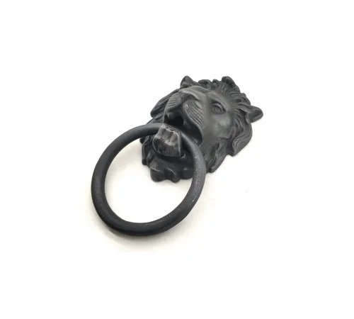 Antika Tarz Dekoratif Pirinç Aslan Kapı Tokmağı, Taktak - 102x130 mm, Oksit