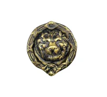 Antika Tarz Dekoratif Pirinç Aslan Kapı Tokmağı, Taktak - 185 mm, Antik
