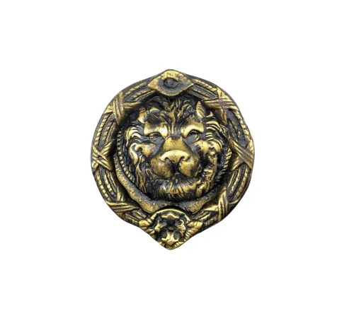 Antika Tarz Dekoratif Pirinç Aslan Kapı Tokmağı, Taktak - 185 mm, Antik