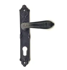 Antika Tarz Dekoratif Pirinç Çiçekli Banyo Kapı Kolu - 240x40 mm, Oksit