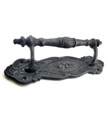 Antika Tarz Dekoratif Pirinç Çiçekli Yan Çekme Kapı Kolu - 240x62 mm, Oksit