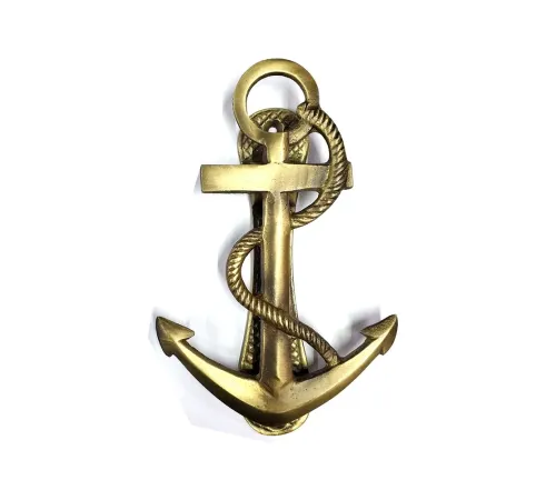 Antika Tarz Dekoratif Pirinç Halatlı, Çapa, Denizci, Gemici Kapı Tokmağı, Taktak - 170x60mm, Sarı