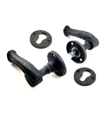 Antika Tarz Dekoratif Pirinç Rozetli Oda Kapı Kolu - 49 mm, Oksit