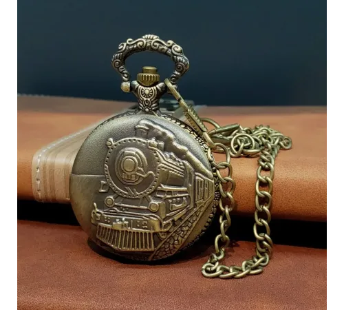 Antika Tren Tasarımlı Köstekli Cep Saati