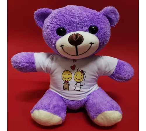 Aşık Çiftler Tişörtlü Mor Peluş Ayıcık