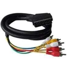 Audio Video Kablosu, 1.5 metre, Scart erkek (21 pin) konnektör  6 x Cinch erkek