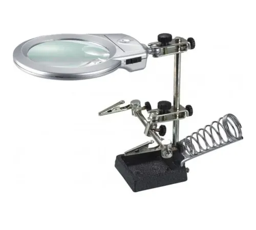 Ayarlanabilir Başlıklı Elektronikçi Yardım Lehim Standı Ile Ledli Büyüteç