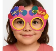 Balon Desenli Karton Doğum Günü Gözlükleri 6 Adet Pembe Renk