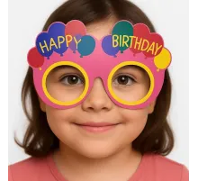 Balon Desenli Karton Doğum Günü Gözlükleri 6 Adet Pembe Renk