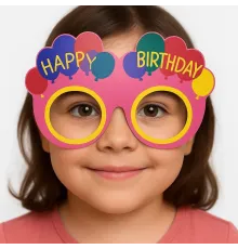 Balon Desenli Karton Doğum Günü Gözlükleri 6 Adet Pembe Renk