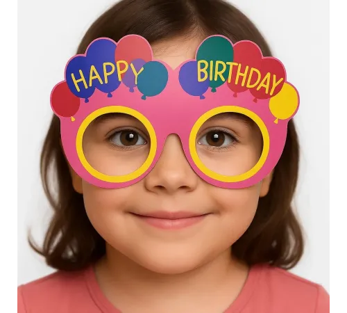 Balon Desenli Karton Doğum Günü Gözlükleri 6 Adet Pembe Renk