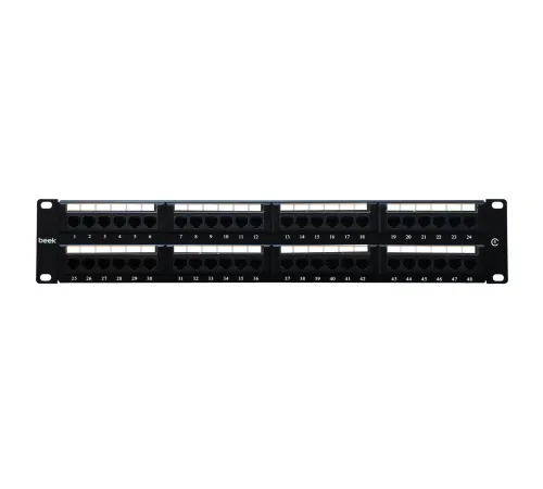 Beek 48 Port Cat6 UTP Patch Panel, 8P8C, Altın Kontak, LSA, 2U, zırhsız/unshielded, kablo tutuculu<br>
Beek 48 Port Cat6 UTP Patch Panel, 8P8C, Gold contact,LSA, 2U, unshielded, with cable holder