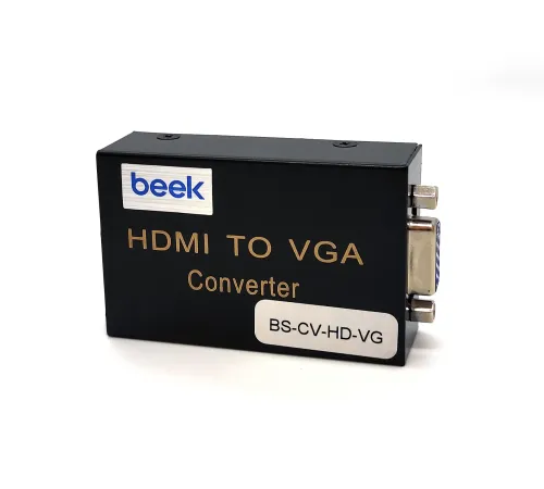 Beek HDMI Sinyalini <-> VGA Görüntü ve Ses Sinyaline Çevirici,  1 x HDMI 1.3 giriş (UXGA ve 1080I), 1 x VGA dişi / hoparlör (audio) 3.5mm yuva<br>
Beek HDMI to VGA/3.5mm Audio, HDMI 1.3