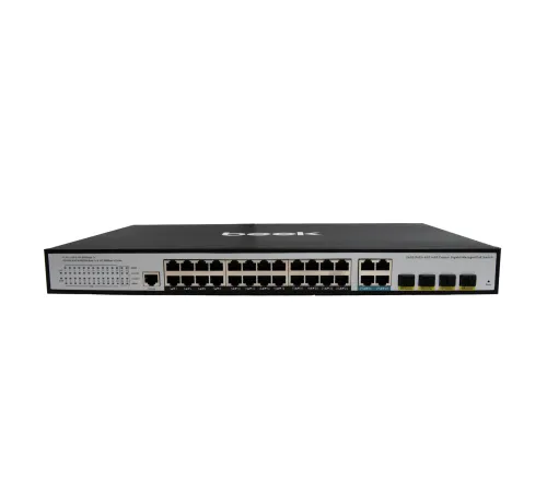 Beek L2 Yönetilebilir Switch<br>
24 x 10/100/1000Mbps IEEE802.3af/at PoE+ port (Port başına 30.8 watt) (PoE Güç Bütçesi maks. 400 Watt)<br>
4 x 10/100/1000BASE-T port (combo)<br>
4 x 1000 Base-X SFP yuva (combo)<br>
1 x Konsol port
