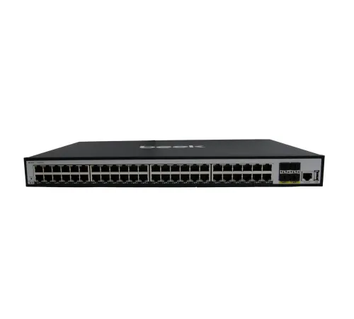 Beek L3 Yönetilebilir PoE+ Switch<br>
48 x 10/100/1000Mbps IEEE802.3af/at PoE+ port (Port başına 30.8 watt) (PoE Güç Bütçesi maks. 500 Watt)<br>
4 x 1/10G Base-X SFP+ yuva<br>
1 x Konsol port<br>
1 x USB port<br>
6KV surge ko