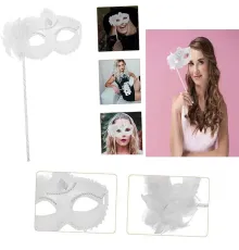 Beyaz Işıltılı Tutmalı Fotoğraf Çekimi Maskesi 18x29 cm