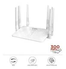 Beyaz Kablosuz 300Mbps WiFi Router 6 Güçlü Anten Geniş Kapsama 2.4GHz 4 Portlu WR50Q
