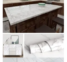 Beyaz Mermer Desenli Yapışkanlı Tezgah Folyosu 3 Mt X 60 Cm