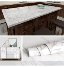 Beyaz Mermer Desenli Yapışkanlı Tezgah Folyosu 3 Mt X 60 Cm