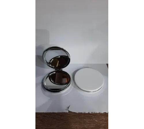 Beyaz Renk Büyüteçli Cep Aynası Yuvarlak