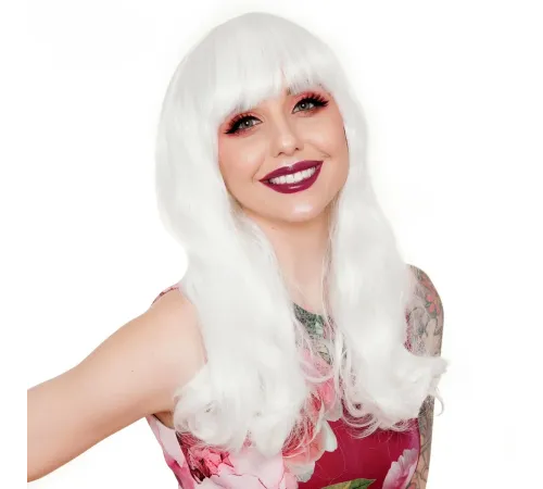 Beyaz Renk Kahküllü Dalgalı Uzun Parti Peruğu