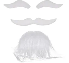 Beyaz Renk Kendinden Yapışkanlı Takma Sakal Bıyık ve Kaş Seti