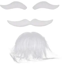 Beyaz Renk Kendinden Yapışkanlı Takma Sakal Bıyık ve Kaş Seti