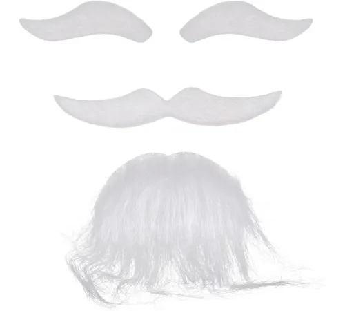 Beyaz Renk Kendinden Yapışkanlı Takma Sakal Bıyık ve Kaş Seti