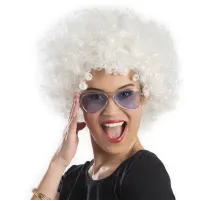 Beyaz Renk Kıvırcık Afro Bonus Peruk