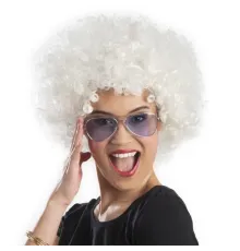 Beyaz Renk Kıvırcık Afro Bonus Peruk