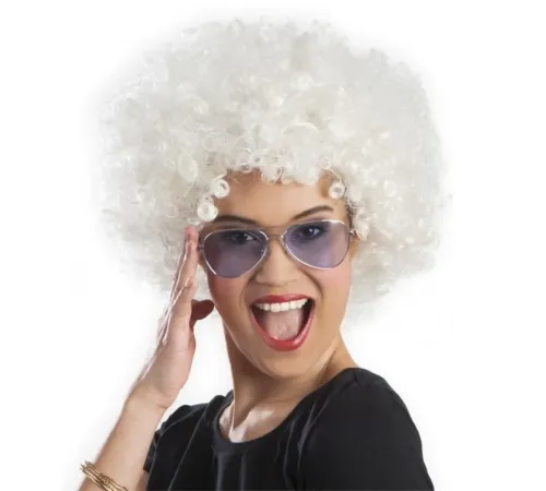 Beyaz Renk Kıvırcık Afro Bonus Peruk