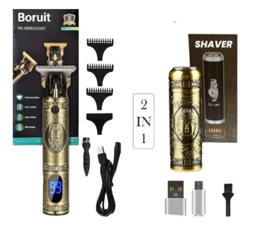 Boruit Pro 2 İN 1 Vintage Traş Makinesi Şarjlı Dijital Göstergeli Aliminyum Gövde