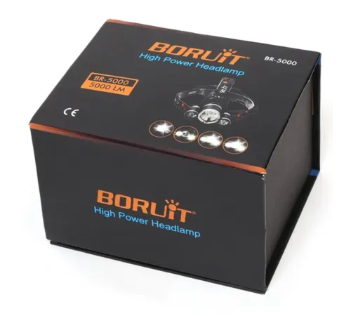 Boruit T6 Kafa Feneri 5000 Lumens 3Xcree Xm-T6+2R5 Lamba Led Kamp Lambası