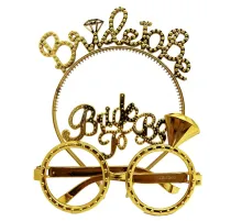 Bride To Be Yazılı Taç ve Bride To Be Yazılı Gözlük Seti Altın Renk