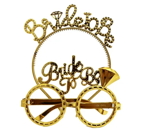 Bride To Be Yazılı Taç ve Bride To Be Yazılı Gözlük Seti Altın Renk