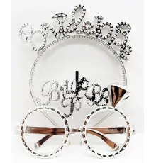 Bride To Be Yazılı Taç ve Bride To Be Yazılı Gözlük Seti Gümüş Renk