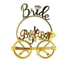 Bride Yazılı Taç ve Bride To Be Yazılı Gözlük Seti Altın Renk