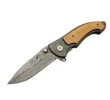 Browning 2-31 Damascus Kamp Çakı 19,5cm - Yarı , Ahşap; Metal Sap