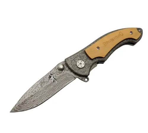 Browning 2-31 Damascus Kamp Çakı 19,5cm - Yarı , Ahşap; Metal Sap