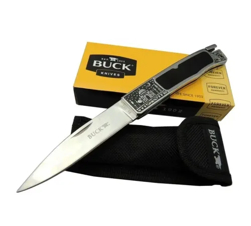 Buck Knives BK-001BRV Kamp Çakı 23 cm - Metal İşlemeli Sap, Kılıflı