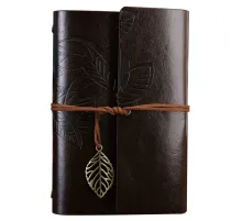 Büyük Yaprak Desenli Deri Defter Koyu Kahverengi