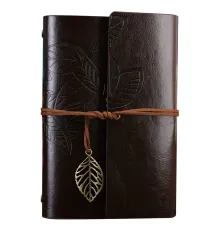 Büyük Yaprak Desenli Deri Defter Koyu Kahverengi