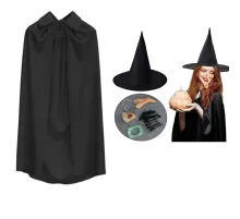 Cadı Kostüm Seti 6 Parça - Şapka Pelerin Diş Tırnaklar Çene ve Burun