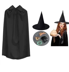Cadı Kostüm Seti 6 Parça - Şapka Pelerin Diş Tırnaklar Çene ve Burun