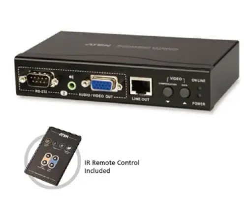 Cat 5 VGA Sinyal Uzatma Cihazı, 450 metre*, Hoparlör ve Mikrofon bağlanabilir  (VGA Over Cat 5 Repeater + Audio), Infrared Uzaktan Kumanda Ünitesi ile birlikte